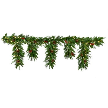Fraser Hill Farm 6 Ft. Icicle Garland with Pinecones with Warm White LED Lights | Battery Operated | Festive Christmas Holiday Decor for Fireplace Mantel, Stairway, Console Table | FF009GL-072-5GR