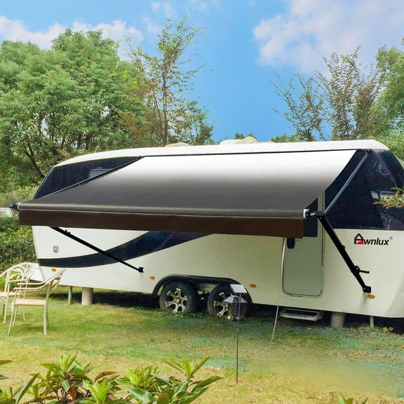 Awnlux Black Manual Modular Retractable RV Awning Full Set Assemblies for RV, 5th Wheel, Travel Trailers, Toy Haulers, and Motorhome - RV Trailer Awning for Home or Camper - 10x8 Ft - Black Fade