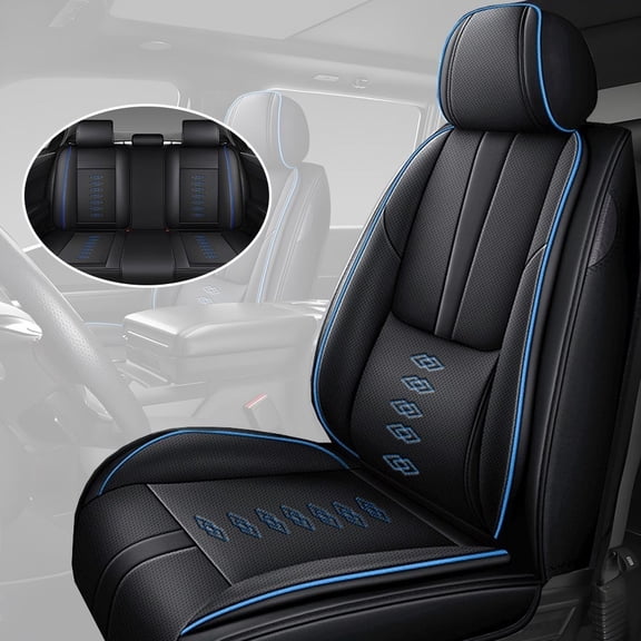 for ACURA RDX 2013 Car Seat Cover, Faux Leather 5 Piece Full Set With Lumbar Support Suitable for All Seasons, Black and Blue Edges Car Seat Covers, Pet Car Seat Covers
