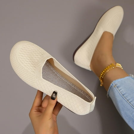 kakina CMSX Womens Ballet Flat Shoes Knit Dress Shoes Round Toe Solid Color Slip On Ballerina Walking Flats Shoes for Woman Low Wedge Comfort Soft Shoes6.5(37)