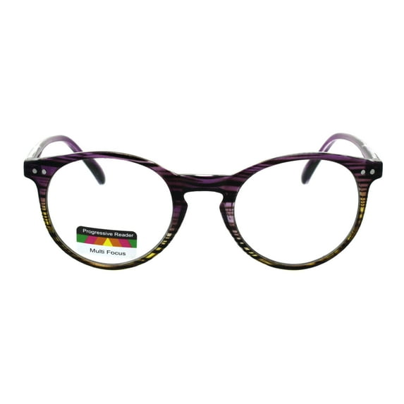 Round Keyhole Thin Plastic Horn Rim Tri-focal Progressive Reader Eyeglasses Purple Yellow Stripe 1.75