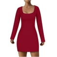 thumbnail image 2 of ylioge Fall Bodycon Dresses for Women Trendy Square-Neck Long Sleeve Ribbed Knitted Stretchy Slim Fit Solid Comfort Mini Dress, 2 of 6
