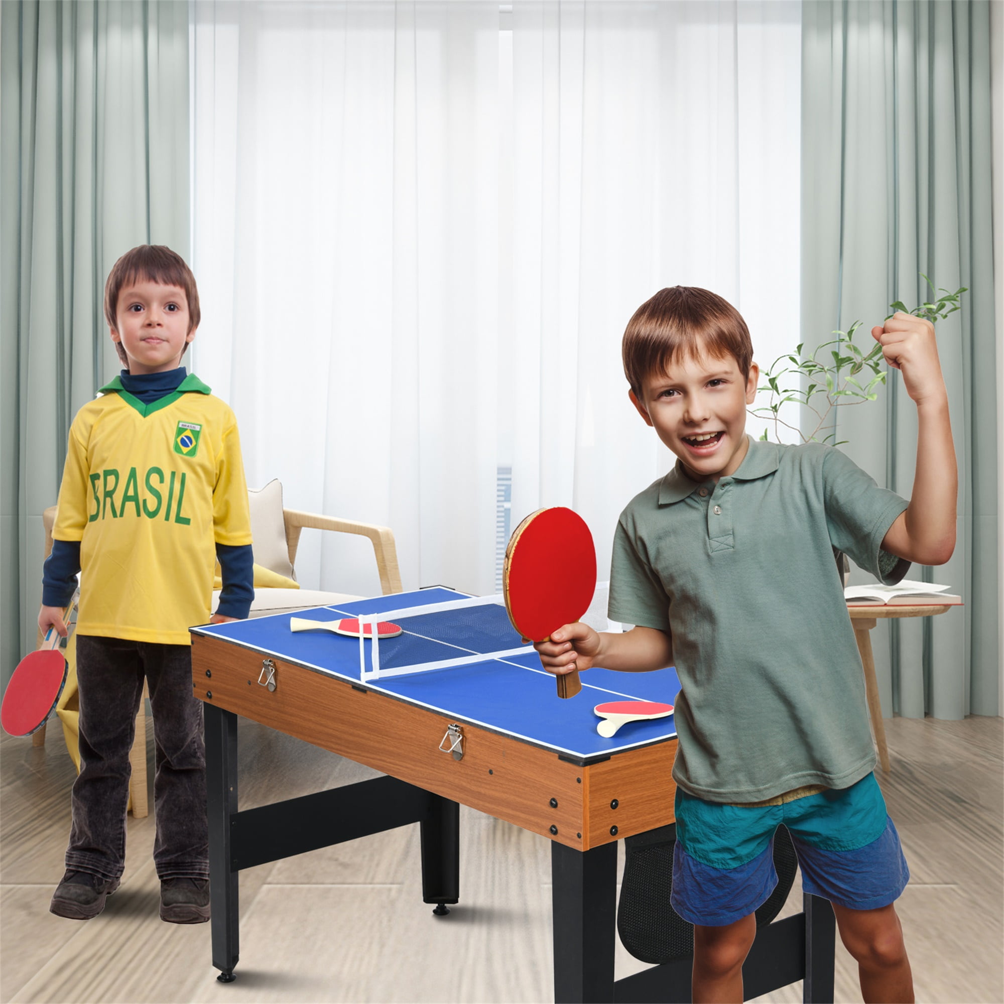 RayChee 7-in-1 Multi-Game Table,  Combo Game Table w/ Air Hockey, Billiards, Foosball, Ping Pong, Shuffleboard, Chess and Backgammon
