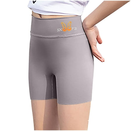 Eltusu Girls Bike Shorts Tight Running Elastic Waist Knee Length Summer Shorts Gray Size 6-7 T