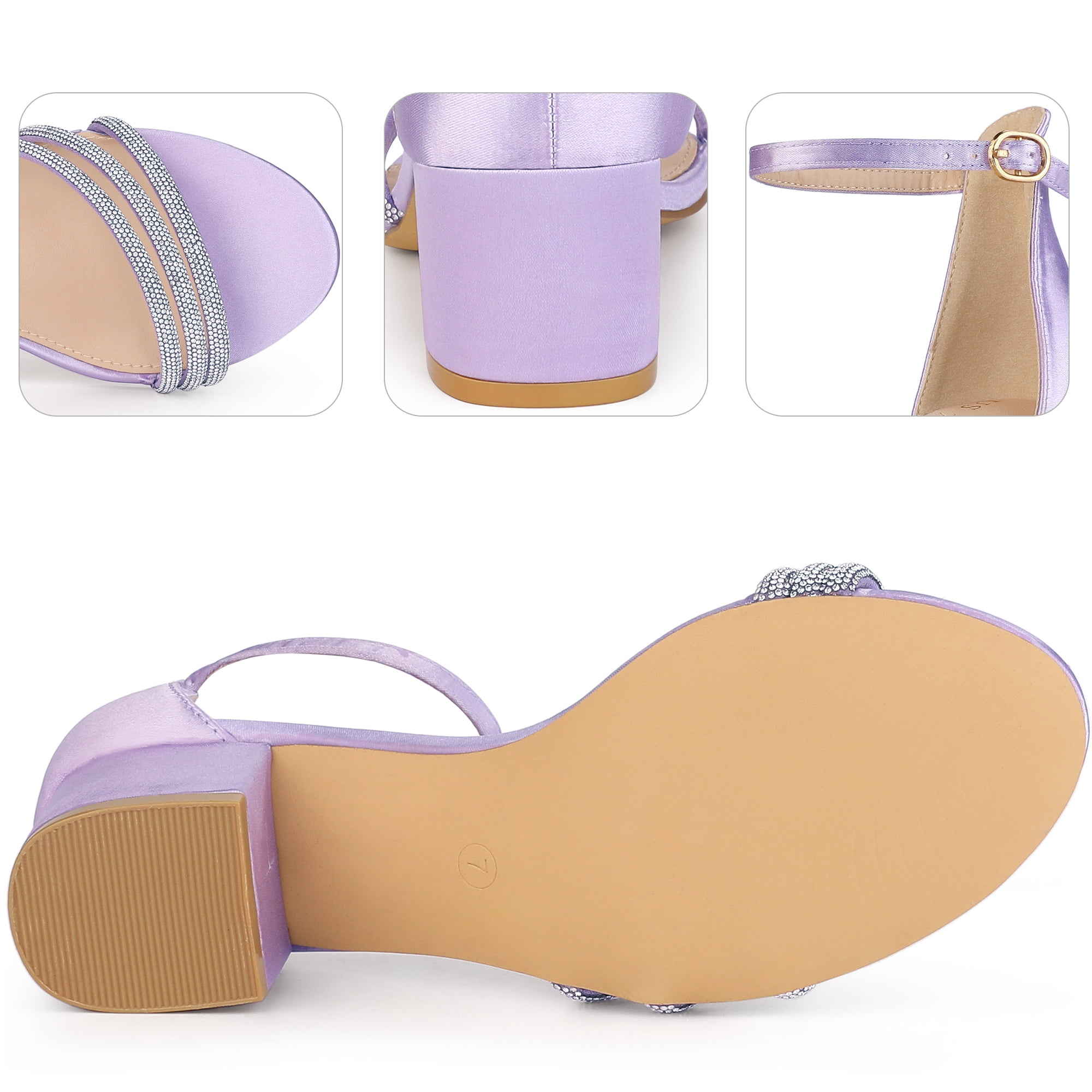 DARING DIVA Satin Rhinestones Open Toe Chunky Heel Sandals for Women Purple 8.5