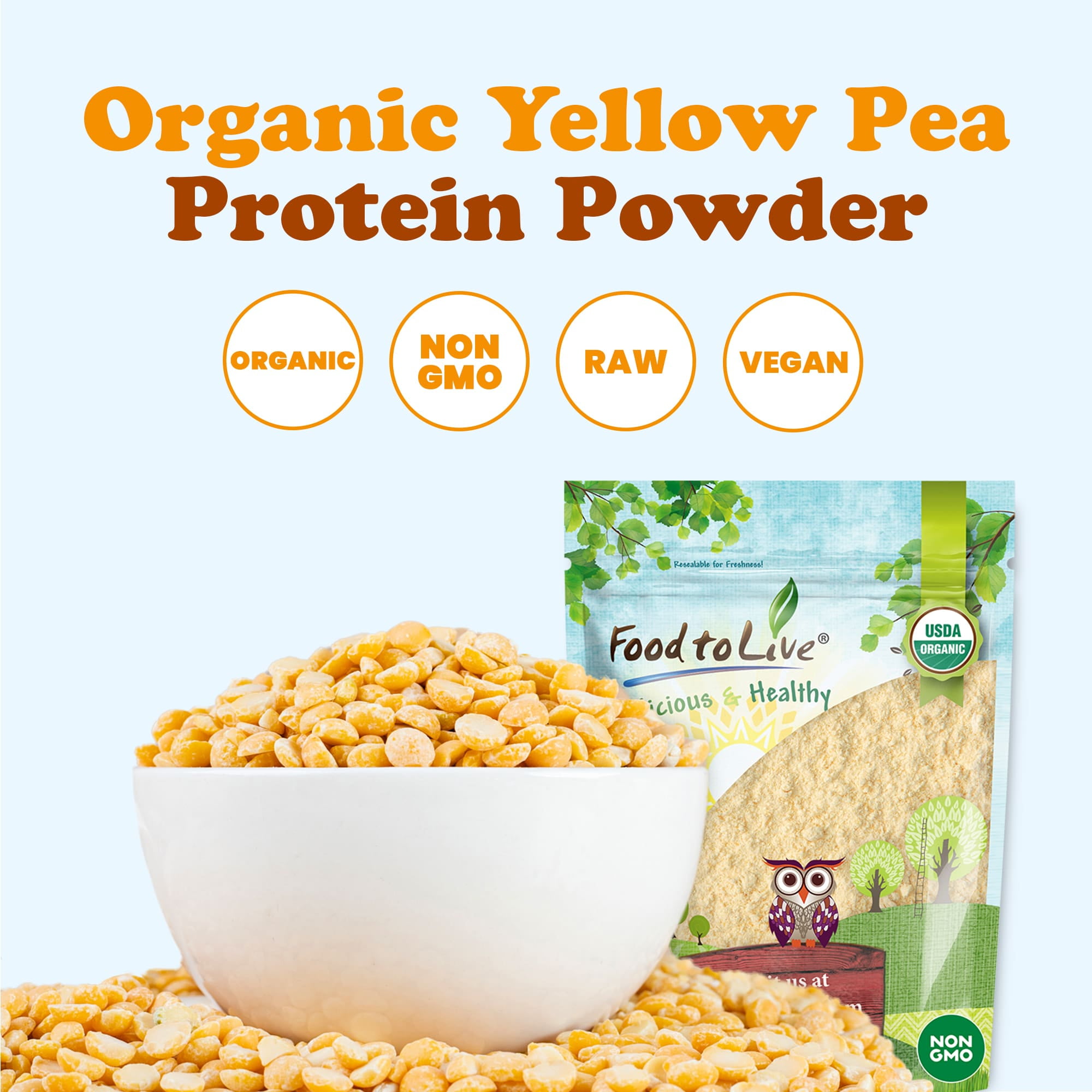 Organic Pea Protein Powder, 1.5 Pounds – Non-GMO Yellow Peas, 80% Protein, Keto, Paleo, Kosher, Raw, Unflavored, Unsweetened, Non-Irradiated. Bulk