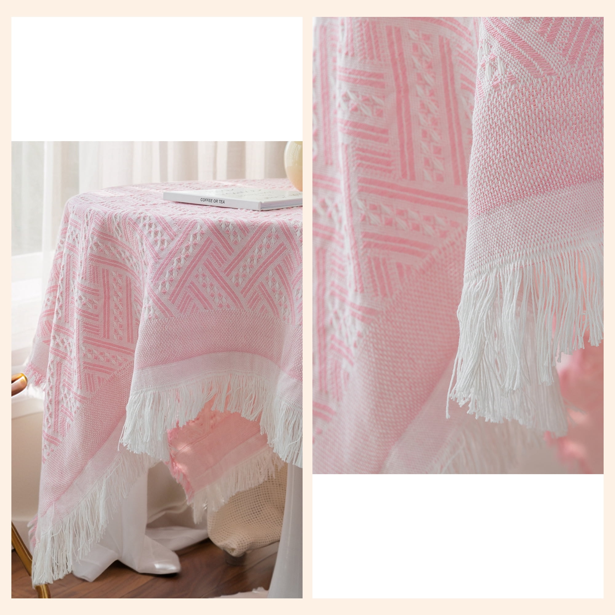 Unique Bargains Tablecloths with Tassel for Multiple Use Pink 35.4"x35.4"