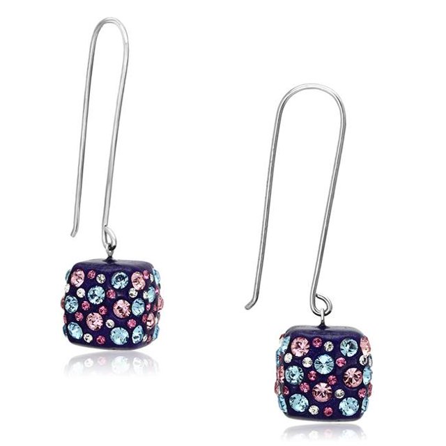 Alamode VL089 Boucles d'Oreilles en Acier Inoxydable Poli pour Femmes avec Cristal de Qualité Supérieure Multicolore