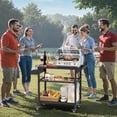thumbnail image 5 of SUNCROWN Outdoor Grill Cart for Blackstone Griddle & Pizza Oven, 41" L x 20" W BBQ Prep Table with Seasoning Tray, Tool Hooks, Handrail & Wheels, Heavy-Duty Portable Cooking Cart for Camping, 5 of 9