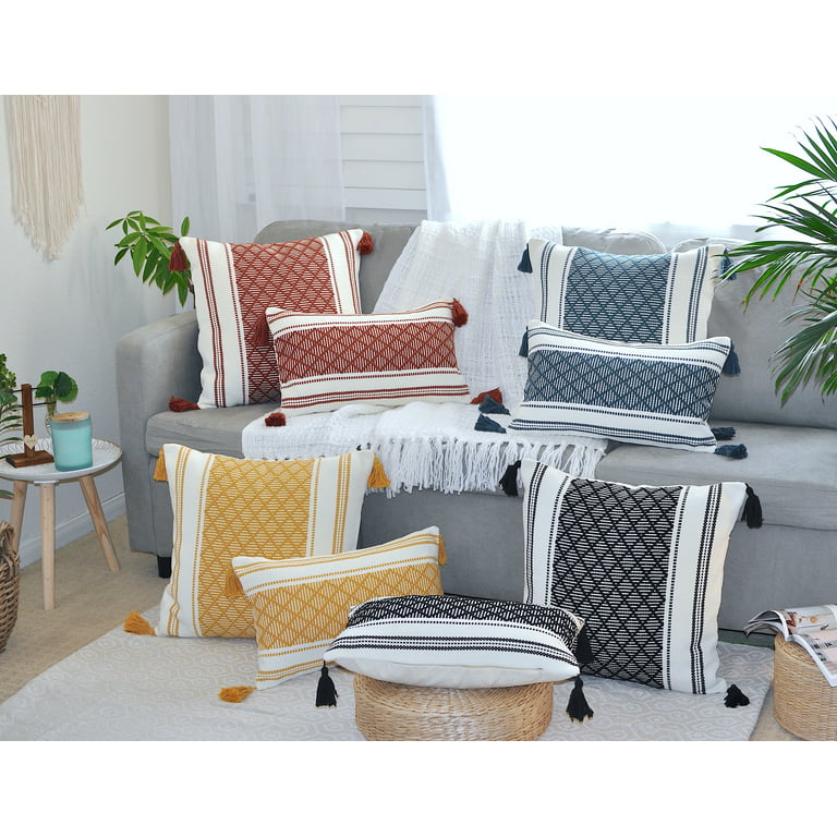 Tayis Boho Throw Pillow Covers 18 x 18 Set of 6,Modern Stripe Geometric  Farmhouse Decorative Pillow Cover Sets for Farmhouse Bed Couch Sofa Bedroom