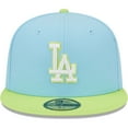 thumbnail image 2 of Men's New Era Light Blue/Neon Green Los Angeles Dodgers Spring Color Two-Tone 59FIFTY Fitted Hat, 2 of 6