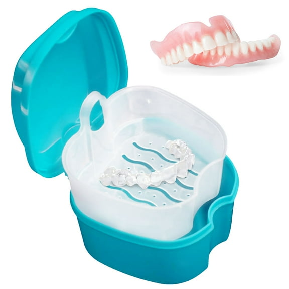 Lieonvis Denture Case,Denture Cup with Strainer,Complete Clean Care for Dentures,Denture Bath Box False Teeth Storage Box with Basket Net Container Holder