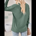 thumbnail image 4 of Blusas de Verano para Mujer con Mangas 3/4, Cuello en V, Mangas Abullonadas, Estilo Casual, con Textura Fruncida. Verde 4XL, 4 of 8