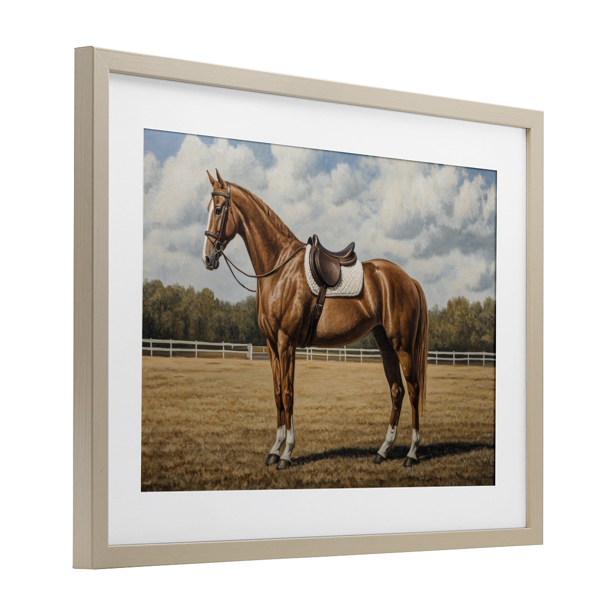 Stupell Industries Saddled Up Chestnut Horse Birch Framed Print Under Glass, design by Petal Prints Design