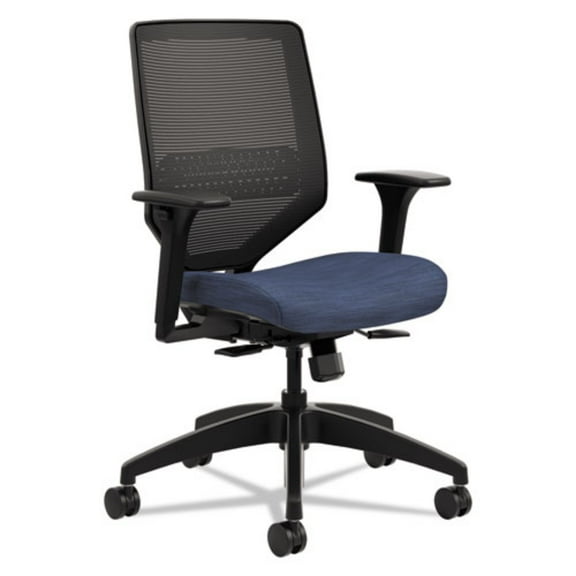 HON Solve Mid-Back Task Chair, Black ilira-Stretch Mesh Back, Adjustable Lumbar Support, Adjustable Arms, Easy Assembly, Black Frame, Midnight Seat Fabric