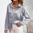 thumbnail image 6 of FRSASU Women Button Down Shirts long Sleeve imitation silk Basic Business Dress Shirt Slim Fitted Classic V Neck Button Up Work Blouse Tops Gray, 6 of 8