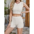 thumbnail image 5 of Womens 2 Piece Outfits Summer Knit Crop Tank Tops Beach Shorts Set Vacation Loungewear White L, 5 of 9