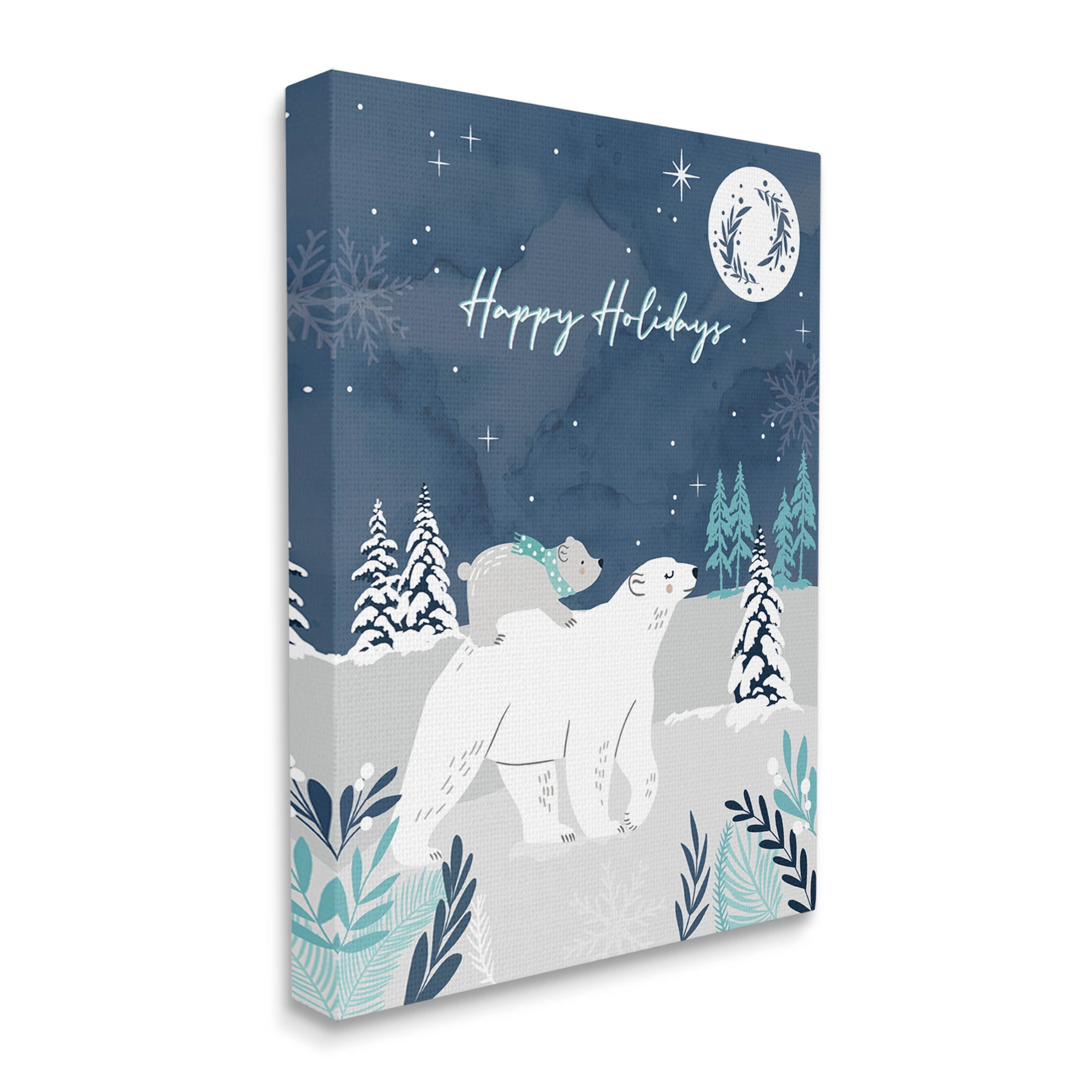 Happy Holidays Winter Snow Bears Holiday Graphic Art Gallery Wrapped Canvas Print Wall Art