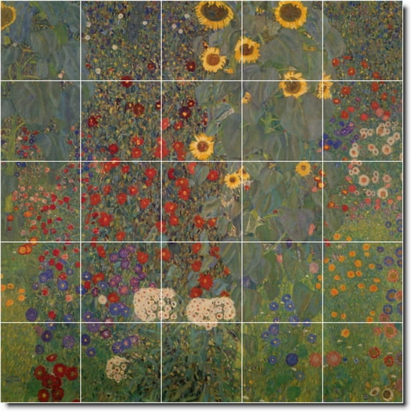 Ceramic Tile Mural-Gustave Klimt Garden Painting 48. 21.25" w x 21.25" h using (25) 4.25 x 4.25 ceramic tiles