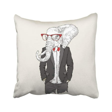ARTJIA Colorful Trunk Of Elephant Hipster Dressed Up In Jacket Pants And Sweater Ears Hat Africa Pillowcase 18x18