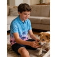 thumbnail image 2 of Lanbubble Boys Polo Shirt Hawaiian Palm Print Short Sleeve Casual Golf Collared Shirts Sizes 7-14Y, 2 of 7