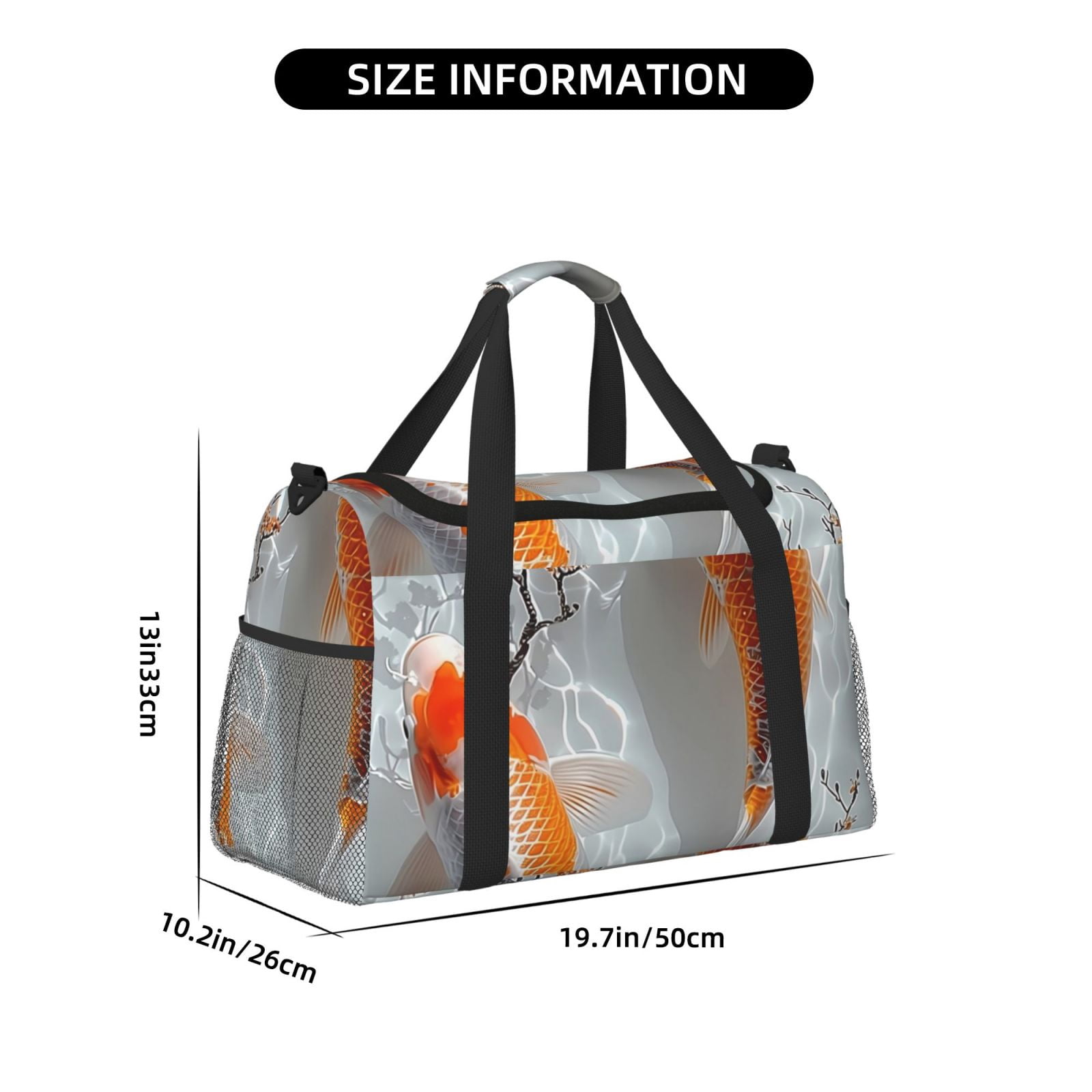 Fuzoiu Koi Fish Water Print Travel Duffle Bag,Carry On Tote Bags,Duffel Bag,Sport Gym Bag, Hospital Bag for Labor and Delivery, Overnight Bag,Luggage Bag