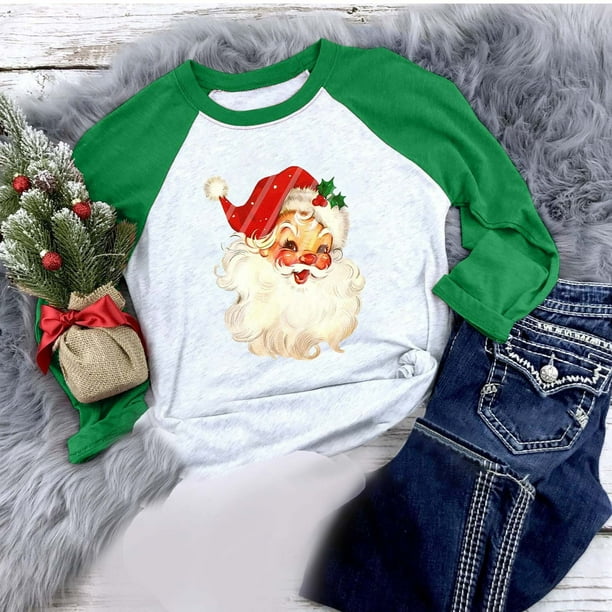 Camiseta de Navidad para mujer temporada festiva regalo para amantes camiseta de manga larga camiseta con costuras a juego de colores para mujer Pompotops gfhjh4404 Walmart en linea