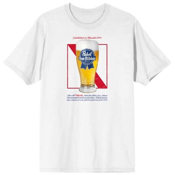 Pabst Blue Ribbon Placement Print Red Text Men's White T-Shirt-Small