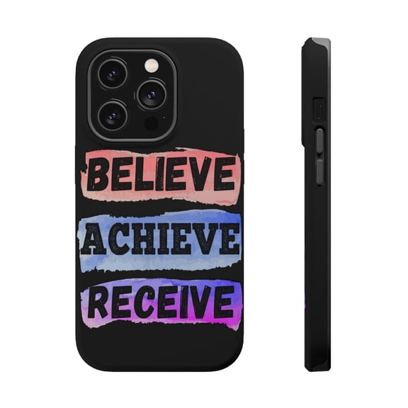 DistinctInk Tough Case for Apple iPhone 15 PRO (6.1" Screen), Compatible with MagSafe Charging - Believe Achieve Receive