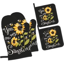 Sunflower 4pcs Oven Mitts and Pot Holders Sets,You are My Sunshine Heat Resistant Kitchen Oven Glove Potholder Hot Pads for Cooking BBQ Baking Grilling