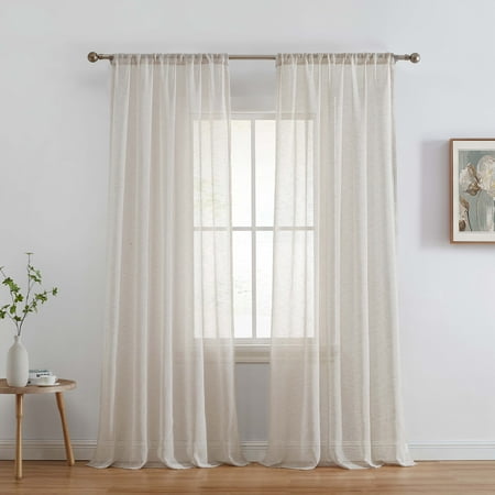 THD Zoey Faux Linen Textured Semi Sheer Window Rod Pocket Thick Curtains Drapery Panels  2 Panels