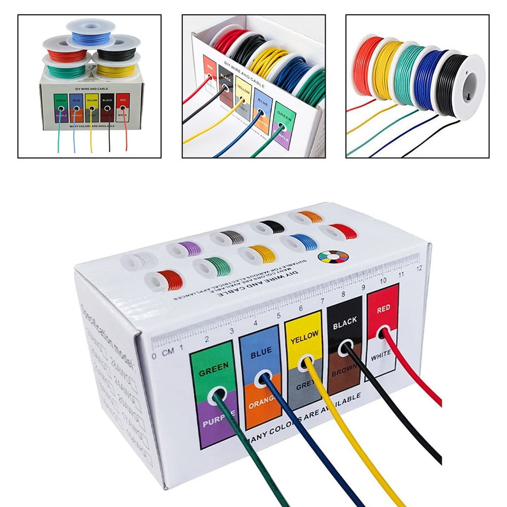 5 Roll Stranded Wire Spool-Flexible Pvc Tinned Copper Electronic Wire - 5 Colors 24Awg 5X20M