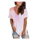 thumbnail image 1 of Gibobby Camisas mexicanas con cuello en V para mujer Camiseta suelta informal con cuello en V para mujer, blusa manga corta con estampado(Rosa,CH), 1 of 5