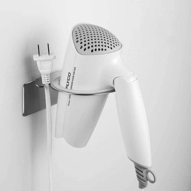 Soporte para secador de pelo sin taladrar Soporte para secador de pelo autoadhesivo de acero inoxidable con práctico pasacables Xemadio MZQ-0670
