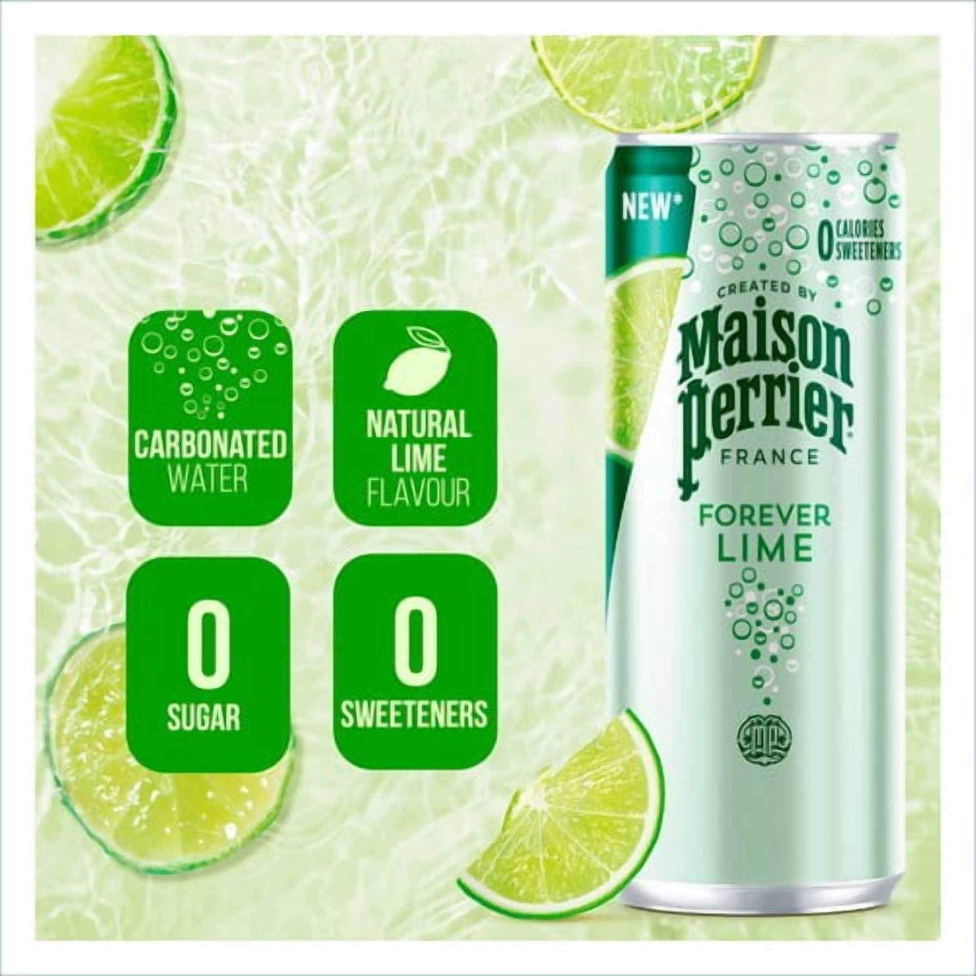 Maison Perrier Forever Lime Sparkling Water cans 4 x 330ml, British Import (Pack of 2)