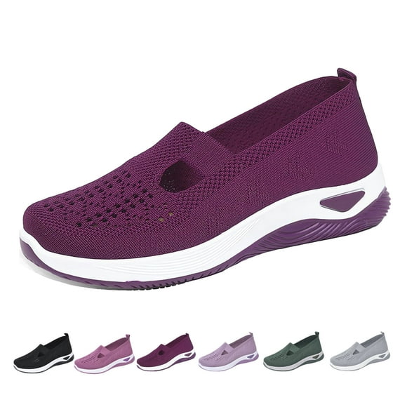 TKFASHION Women's Woven Orthopedic Breathable Soft Shoes - 2024 New Slip-on Diabetic Walking Shoes Wide Width, Foam Shoes Hands Free Orthopedic Stretch for Women Arch Support