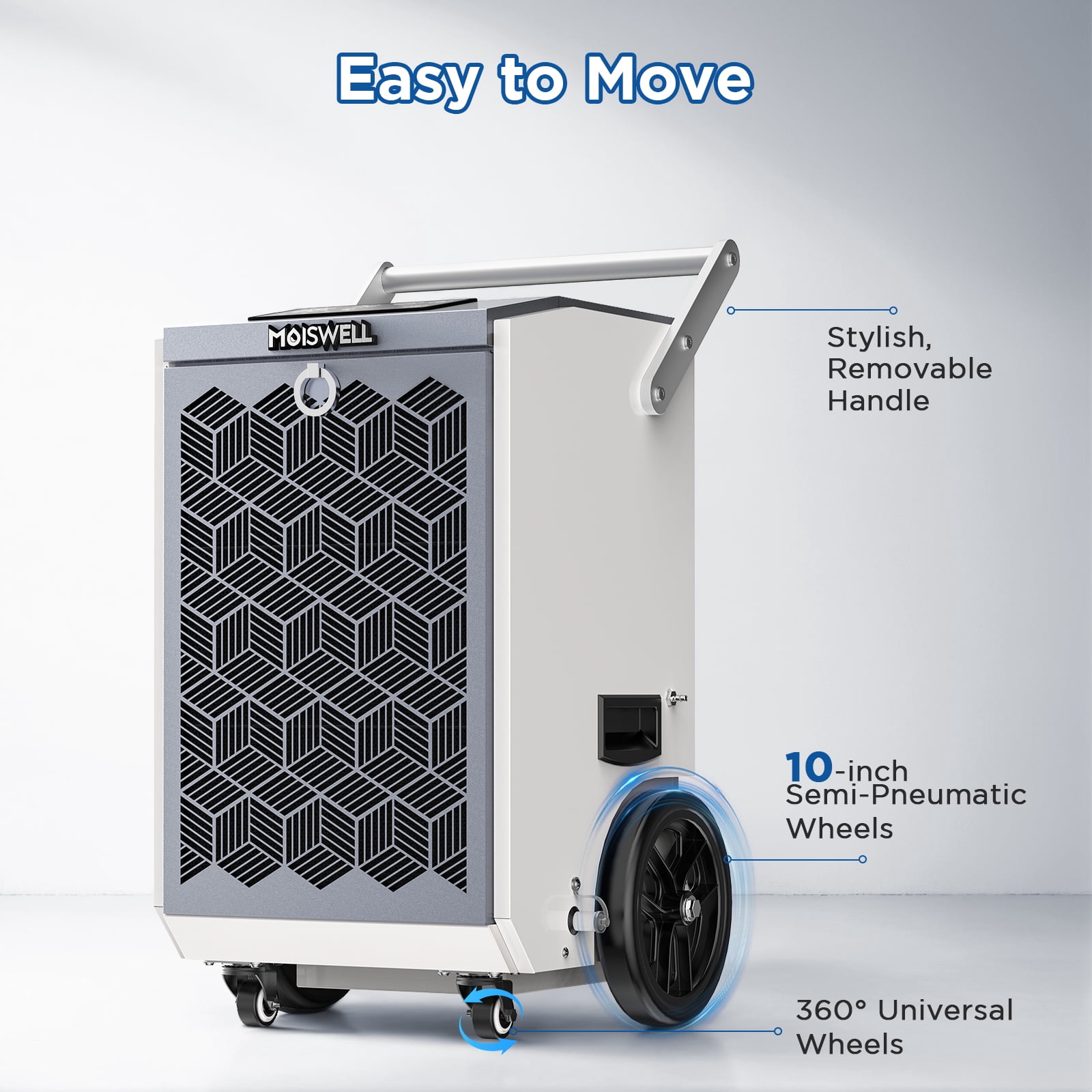 Moiswell 160 Pints Commercial Dehumidifier with Pump Heavy-Duty Moisture Control for Basement Warehouse, Industry Water Damage Unit, Auto Defrost