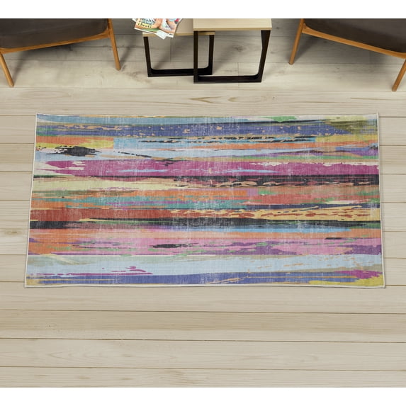 Abstract Decorative Rug, Multicolored Expressionist Artwork Vibrant Rainbow Design Tainted Style Pattern, Quality Carpet for Bedroom Dorm and Living Room, 6 Sizes, Multicolor, by Ambesonne