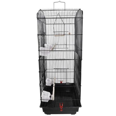[US-W]37" Bird Parrot Cage Canary Parakeet Cockatiel LoveBird Finch Bird Cage with Wood Perches & Food Cups Black