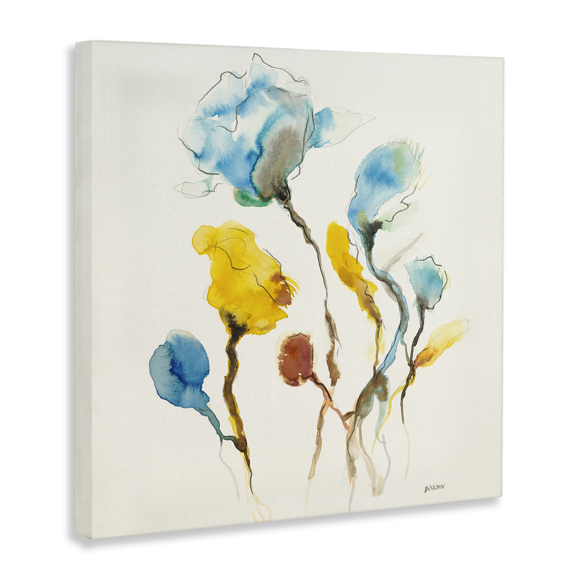 Stupell Industries Modern Watercolor Blooms Abstract Painting Wrapped Canvas Art Print Wall Art, 17 x 17