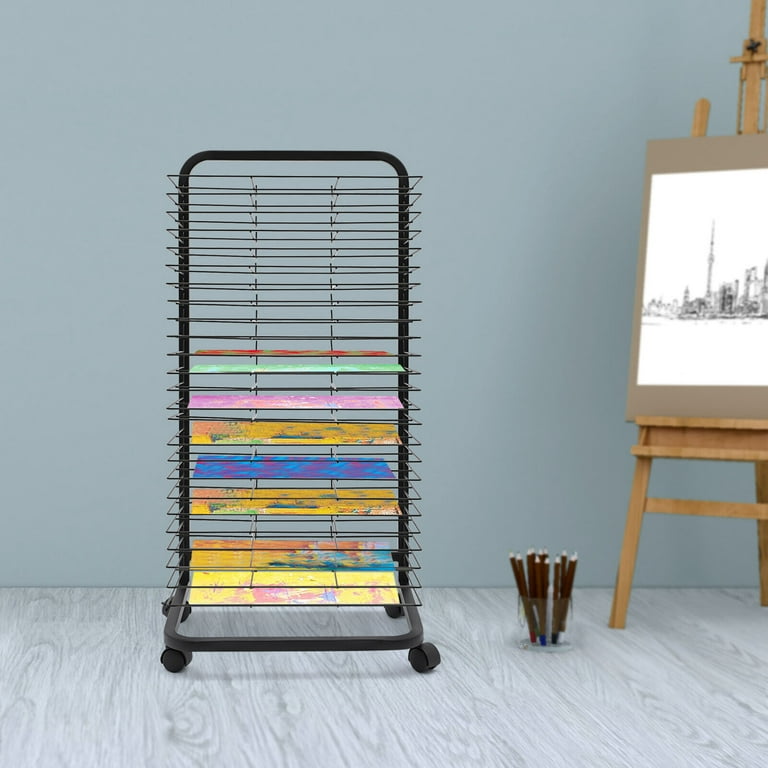  Towallmark Art Drying Rack with 25 Flexible Shelves, Mobile  Paint Drying Rack with Four Wheels, Ideal for Schools and Art Studios,  Height 41.5 inches, Shelves 12 by 17 inches,Black : Home & Kitchen