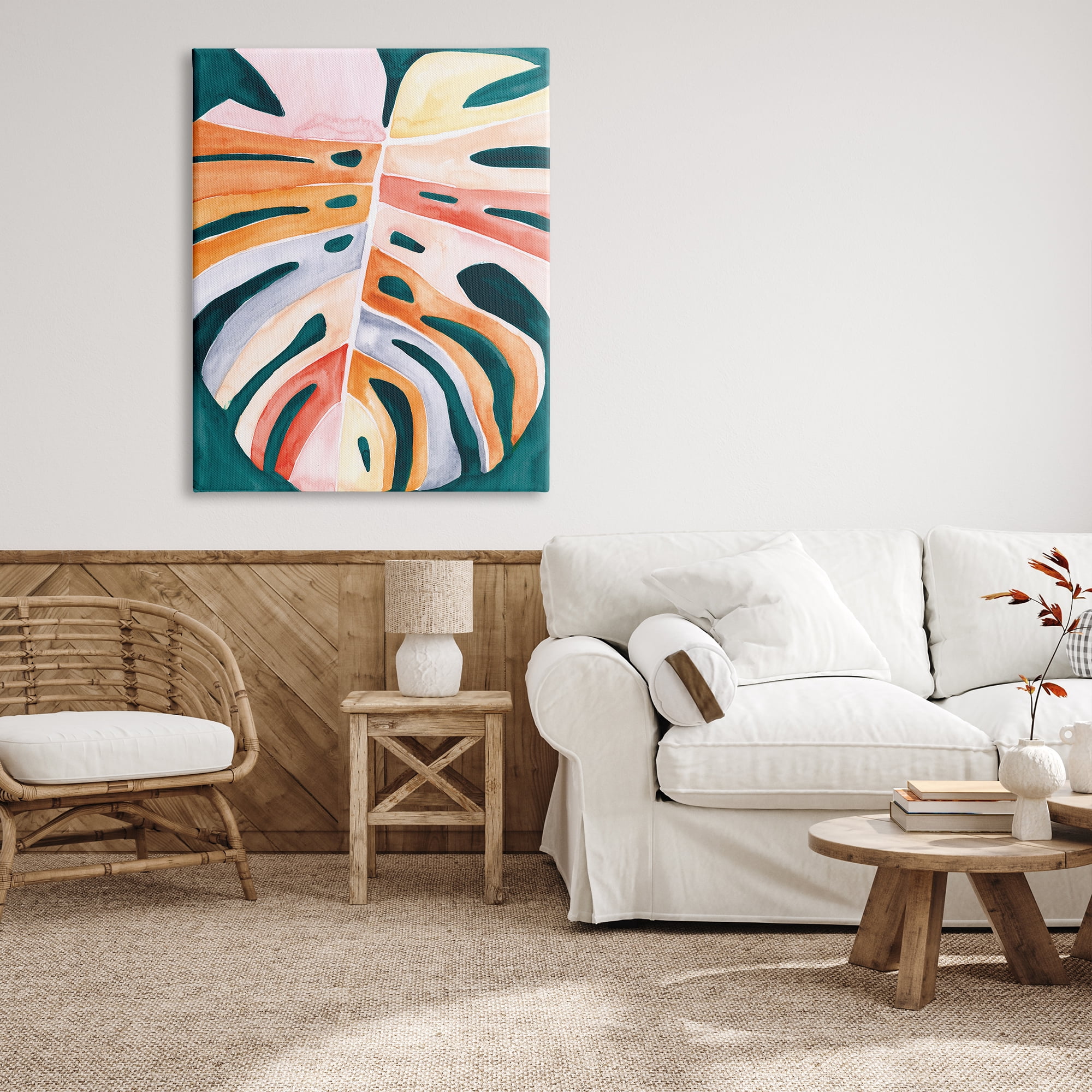 Stupell Industries Leaf in Abstract Hues Botanical & Floral Painting Gallery Wrapped Canvas Print Wall Art, 36 x 48
