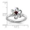 thumbnail image 2 of 925 Sterling Silver Prong set Stackable Polished Garnet Flower Ring Size 7 Stackable Ring for Women, 2 of 2