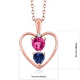 thumbnail image 2 of 18K Rose Gold Plated Silver Pink Created Sapphire Blue Created Sapphire and Created Sapphire Pendant Necklace for Women (1.11 Cttw, Gemstone Birthstone, Heart 5MM and 4MM, with 18 inch Silver Chain), 2 of 3