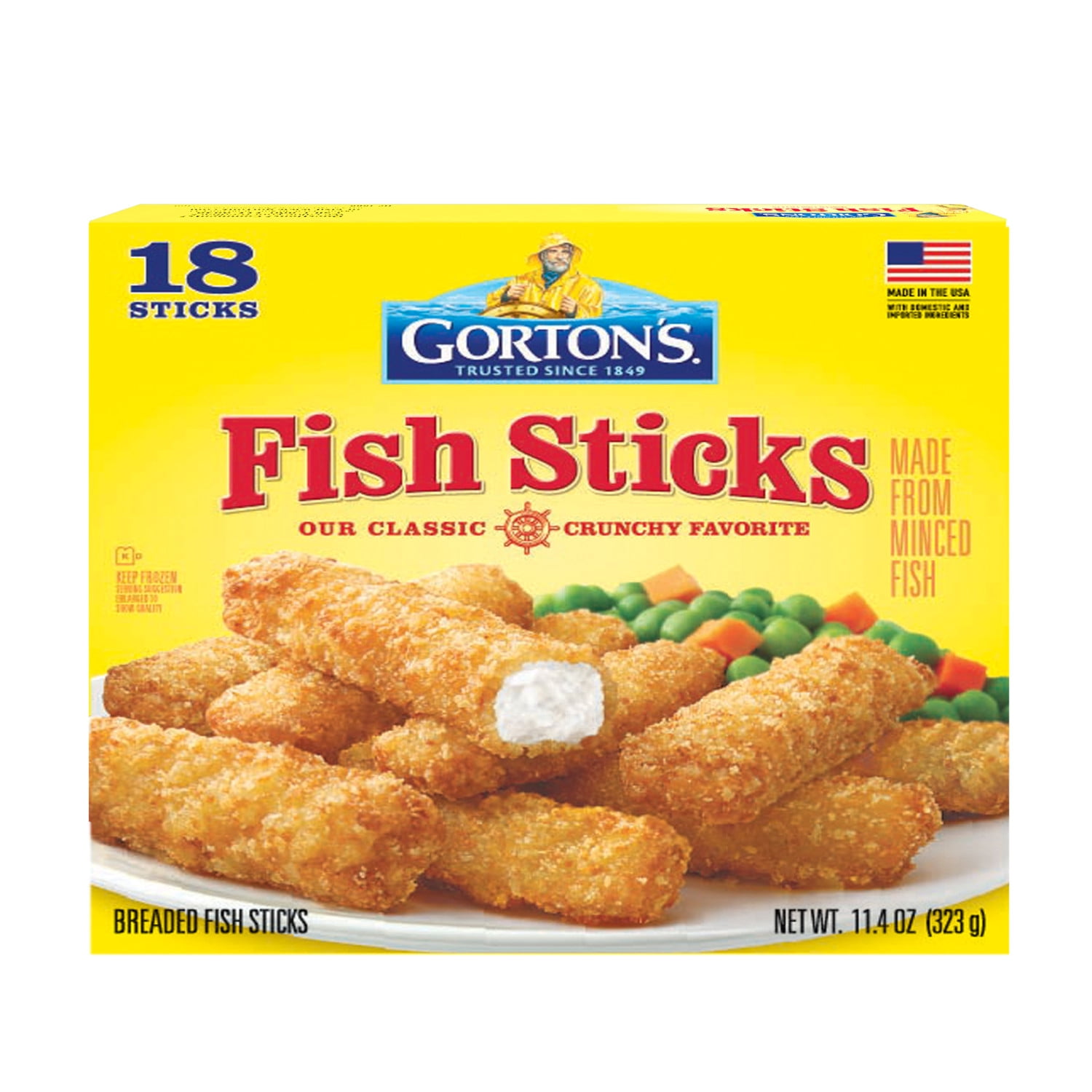 Gorton’s Crunchy Breaded Fish Sticks, Wild Caught Pollock, 18 Count