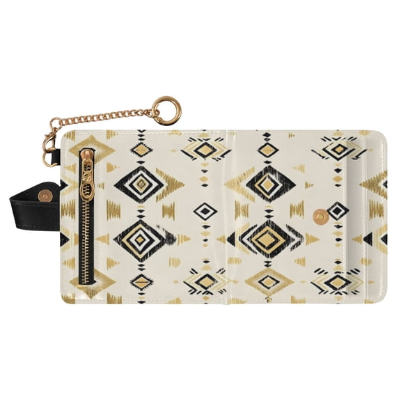 DIXRUYEE Simple Geometric Pattern Print RFID Blocking Womens PU Leather Wallet Small Foldable Card Holder Purse with Coin Zipper Pocket & Detachable Chain Wristlet