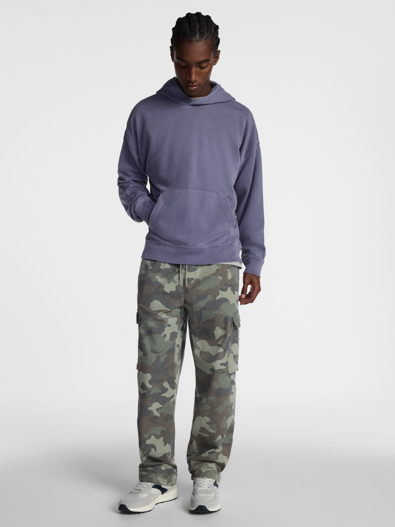 No Boundaries Boxy Fit Oversized Fleece Hoodie with Long Sleeves, Men's XS-4XLT