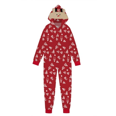

Youmylove Christmas Family Pajamas Xmas Deer Head Embroidery Hooded Romper Pjs Zipper Jumpsuit Loungewear (Women) Parent Child Nightwear Set