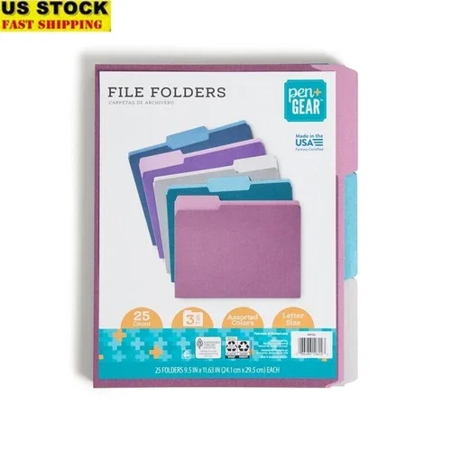 Jewel Tone File Folders 25 Count Letter Size Tabbed Organizers Documents Paper