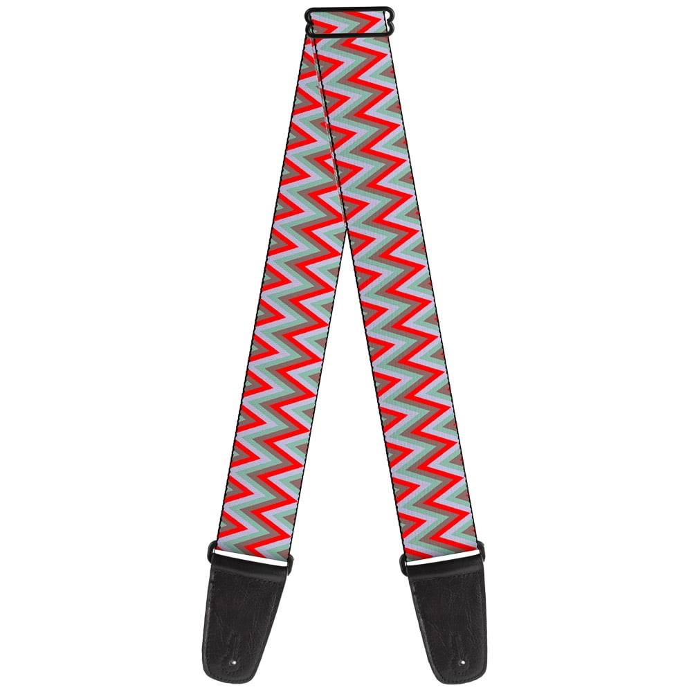 Buckle-Down Guitar Strap, Zig Zag White Tan Gray Red, 2 Inches Wide